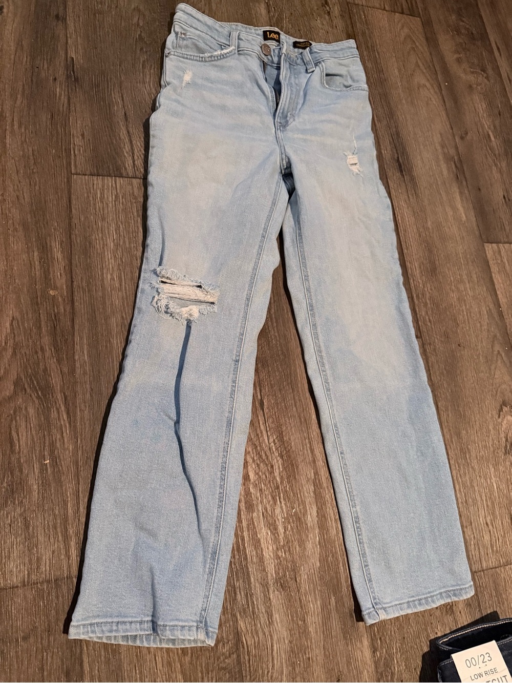 Lee Light Blue Distressed Straight Leg Jeans